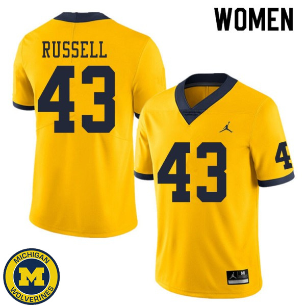 Women's Michigan Wolverines #43 Andrew Russell Yellow University Jersey